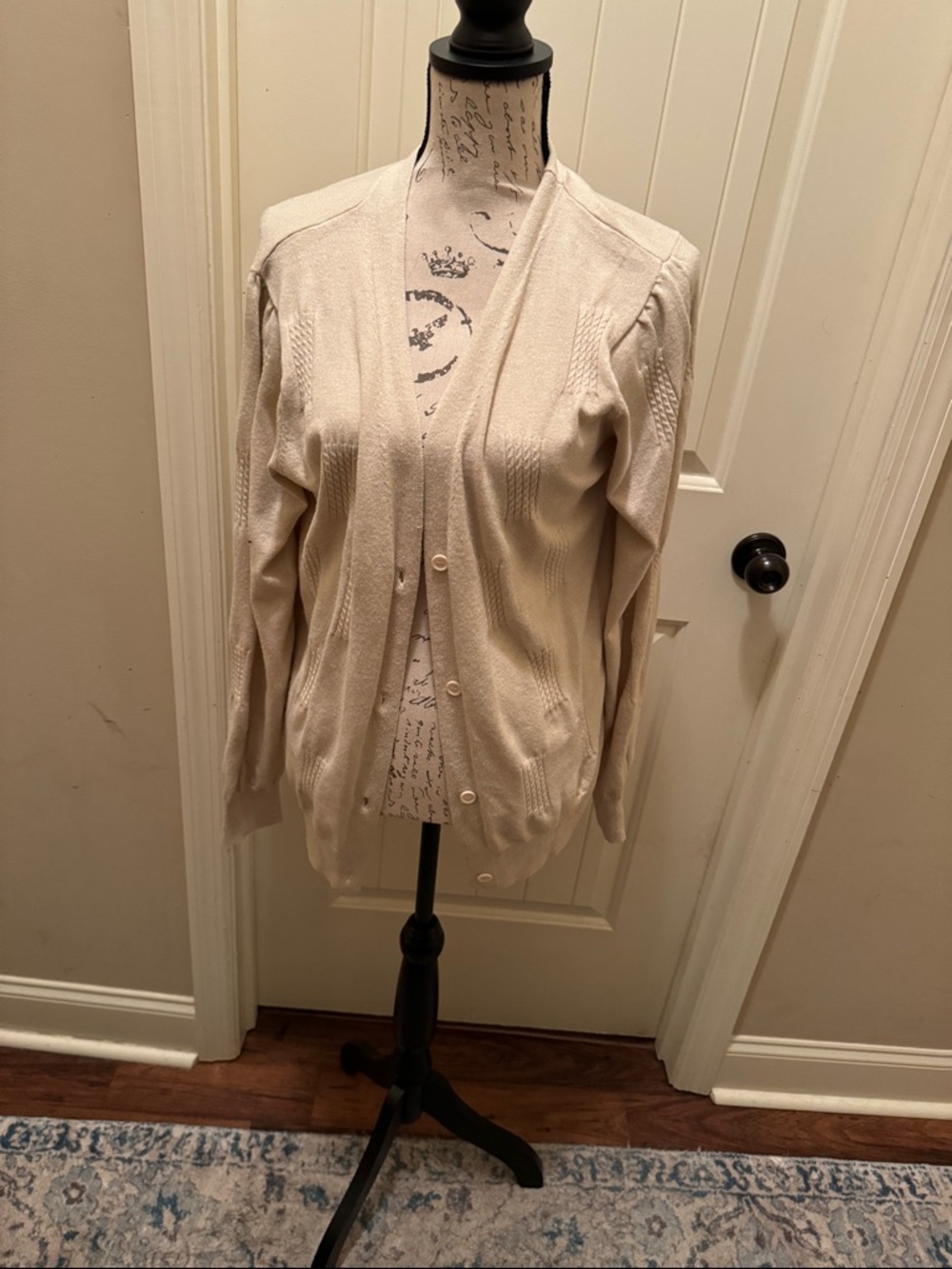 Light Cream Button-Front Knit Cardigan for Women